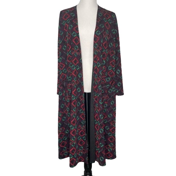 Lularoe Womens Sarah Long Duster Size Small Geometric Cardigan Front Pockets - Picture 2 of 9